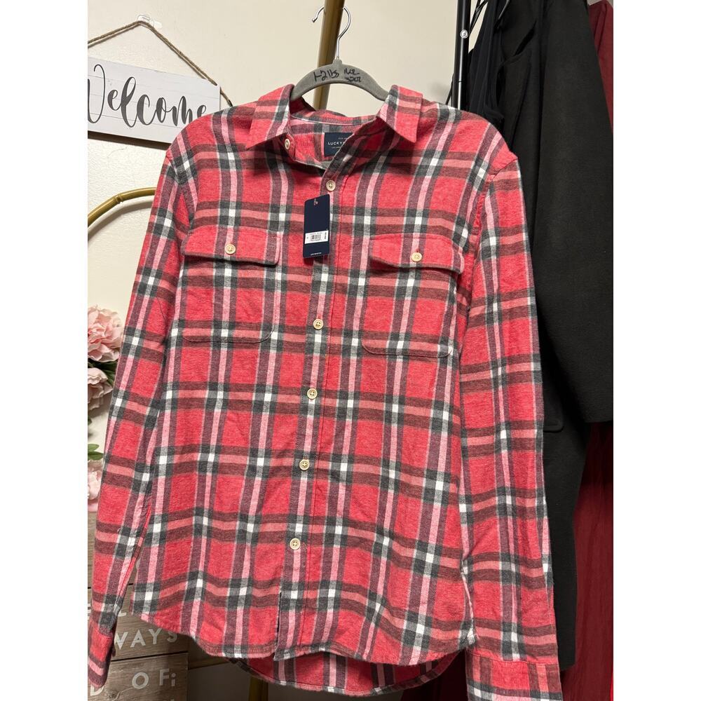 LUCKY BRAND Men's Red Plaid Humboldt Workwear Button-Up Long Sleeve  Shirt SZ S
